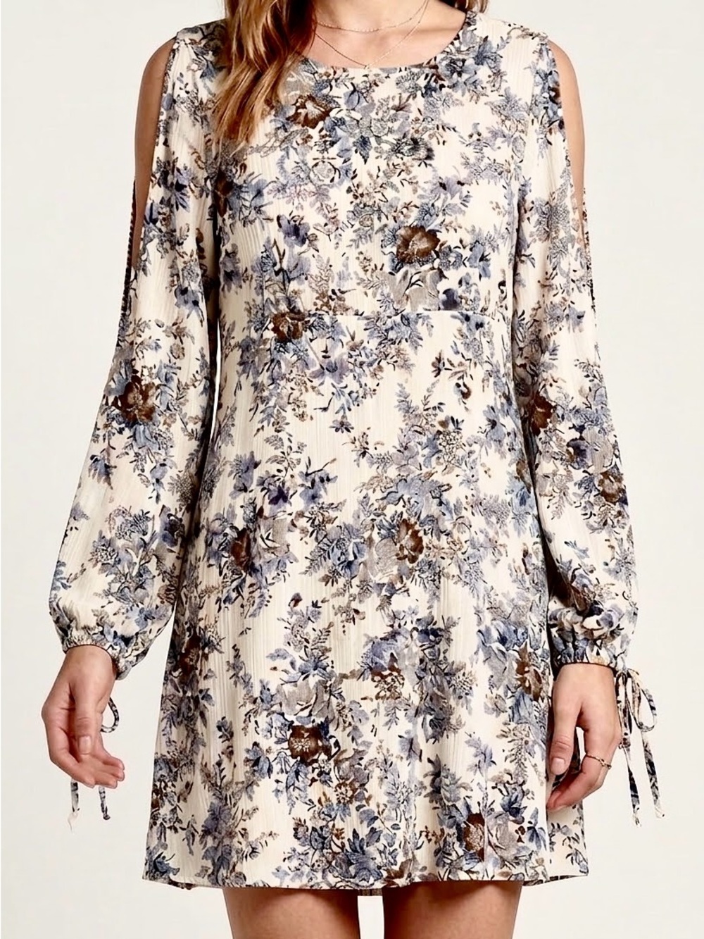American Eagle AE Floral Mini Tunic Dress Boho Cottagecore Cream Blue M